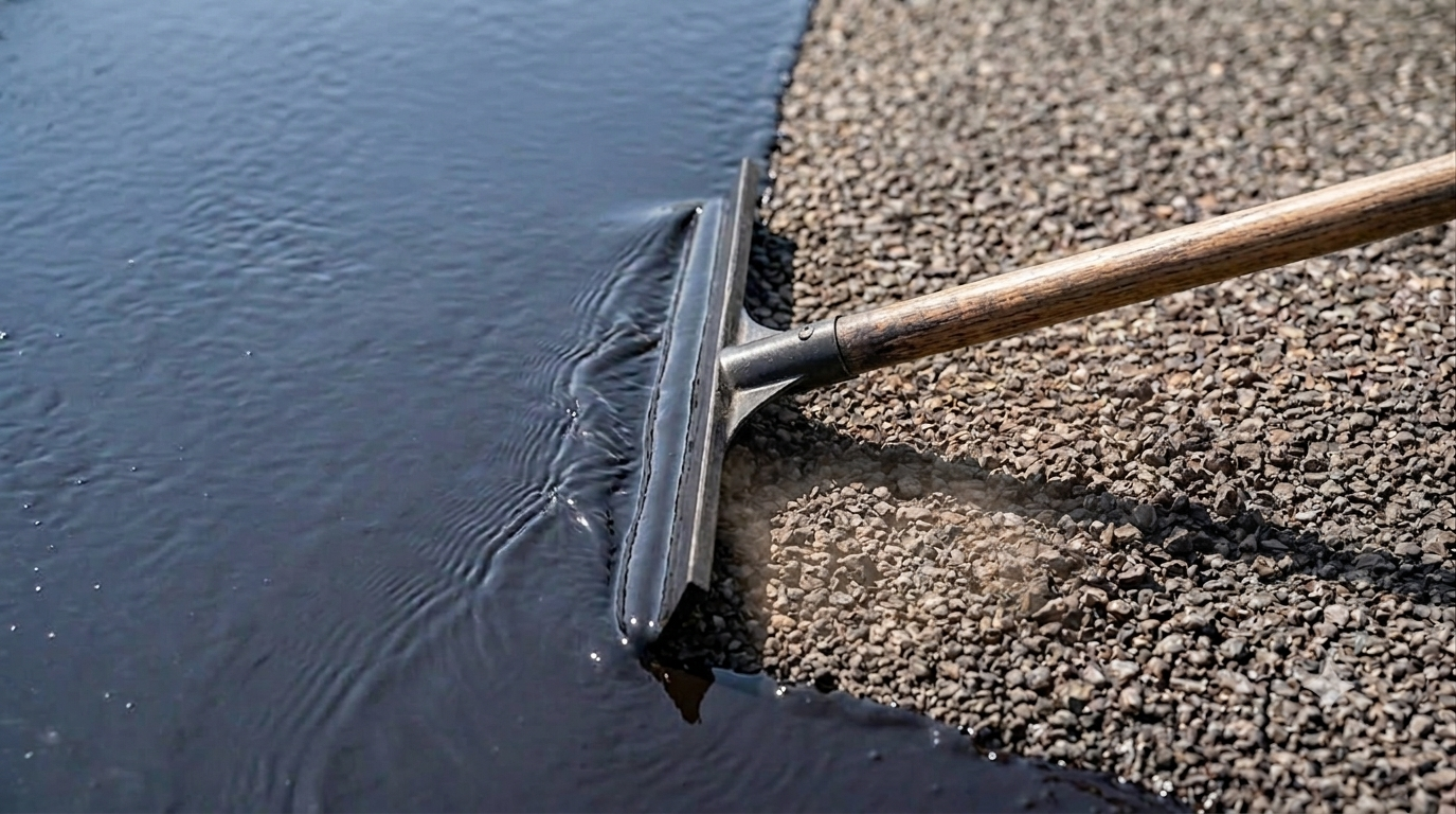 Sealer being applied to an asphalt driveway